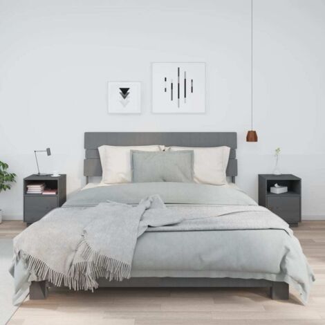 Bedside Cabinets 2 pcs Grey 40x34x55 cm Solid Wood Pine vidaXL