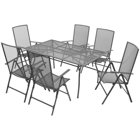 vidaXL 7 Piece Outdoor Dining Set with Folding Chairs Steel Anthracite - Anthracite