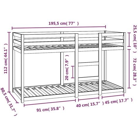 Bunk Bed without Mattress White 75x190 cm Small Single Solid Wood Pine vidaXL