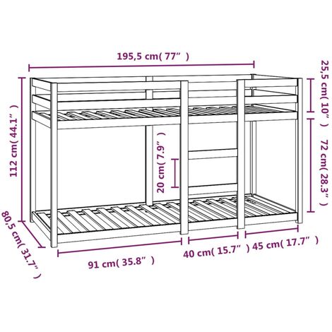 Bunk Bed without Mattress 75x190 cm Small Single Solid Wood Pine vidaXL