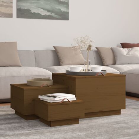 Storage Boxes with Lids 3 pcs Honey Brown Solid Wood Pine vidaXL (1/5)