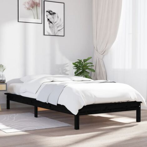820535  Bed Frame without Mattress Black 100x200 cm Solid Wood vidaXL (1/5)