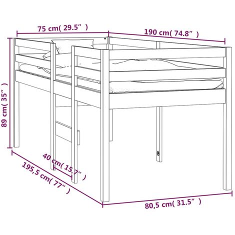 High Sleeper Bed without Mattress 75x190 cm Small Single Solid Wood Pine vidaXL