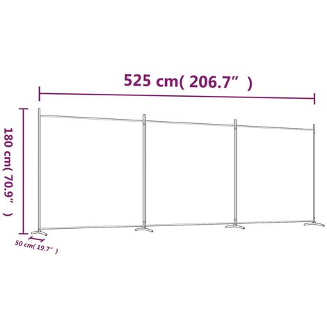 3-Panel Room Divider Black 525x180 cm Fabric vidaXL
