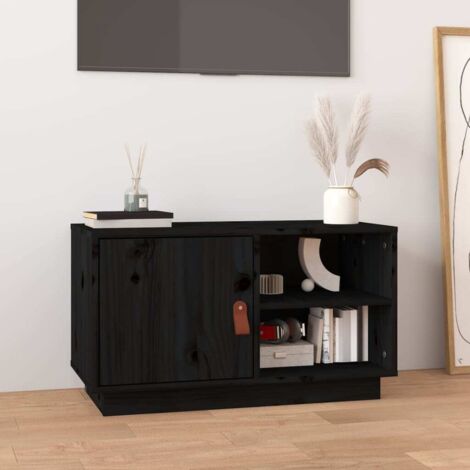 TV Cabinet Black 70x34x40 cm Solid Wood Pine vidaXL (1/5)