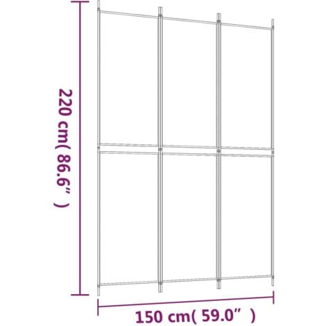 3-Panel Room Divider White 150x220 cm Fabric vidaXL