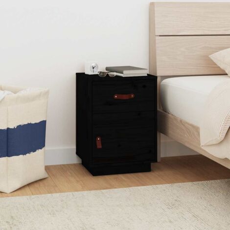 Bedside Cabinet Black 40x34x55 cm Solid Wood Pine vidaXL (1/5)