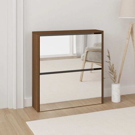 Shoe Cabinet with Mirror 2-Layer Brown Oak 63x17x67 cm vidaXL