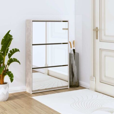 Shoe Cabinet with Mirror 3-Layer Concrete Grey 63x17x102.5 cm vidaXL