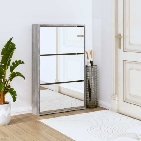 Shoe Cabinet with Mirror 3-Layer Grey Sonoma 63x17x102.5 cm vidaXL