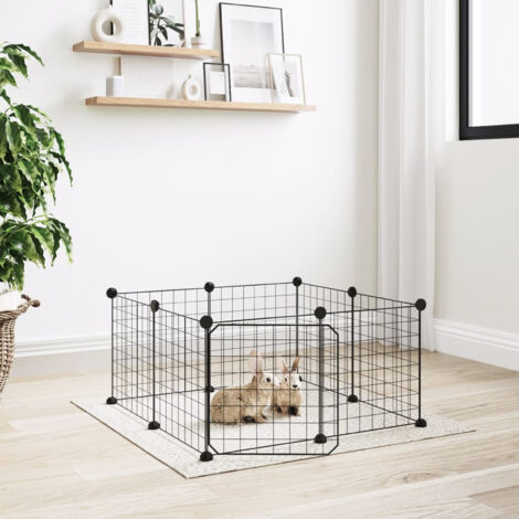 8-Panel Pet Cage with Door Black 35x35 cm Steel vidaXL