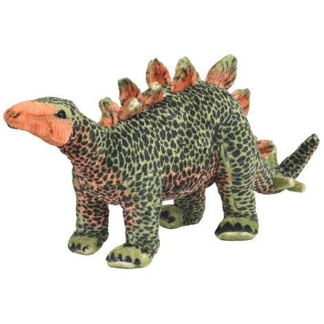 vidaXL Standing Plush Toy Stegosaurus Dinosaur Green and Orange XXL - Green