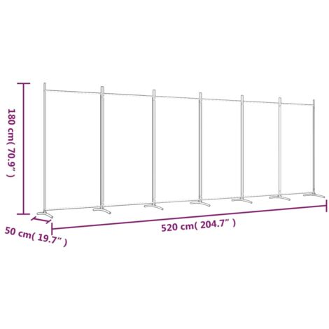 6-Panel Room Divider White 520x180 cm Fabric vidaXL