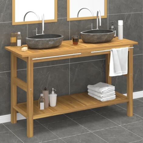 Bathroom Vanity Cabinet with River Stone Sinks Solid Wood Teak vidaXL (1/5)