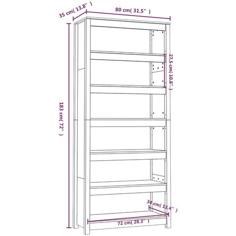 Book Cabinet 80x35x183 cm Solid Wood Pine vidaXL