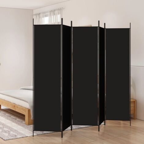 5-Panel Room Divider Black 250x200 cm Fabric vidaXL