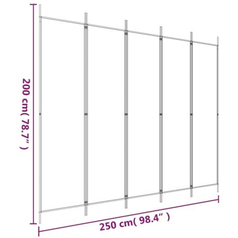 5-Panel Room Divider Black 250x200 cm Fabric vidaXL