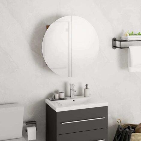 Bathroom Cabinet with Round Mirror&LED Oak 40x40x17.5 cm vidaXL