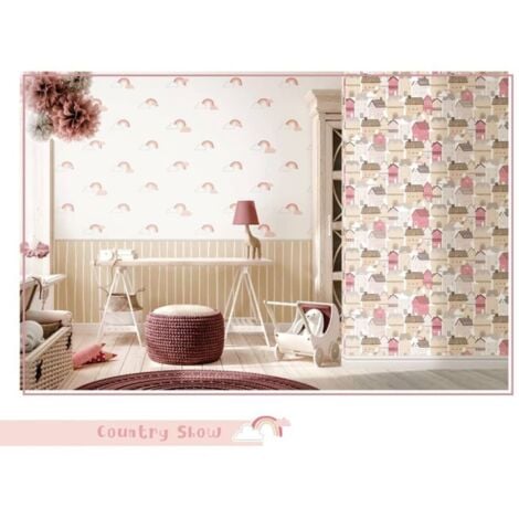 Wallpaper Mondo baby Rainbows White and Pink Noordwand