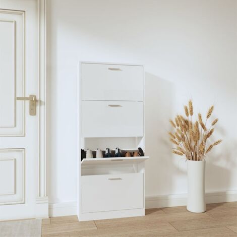 Shoe Cabinet High Gloss White 59x17x150 cm Engineered Wood vidaXL