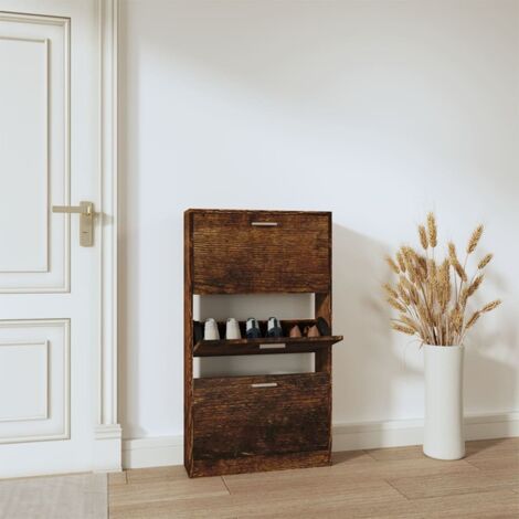 Shoe Cabinet Smoked Oak 59x17x108 cm Engineered Wood vidaXL