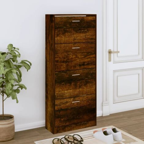 Shoe Cabinet Smoked Oak 63x24x147 cm Engineered Wood vidaXL