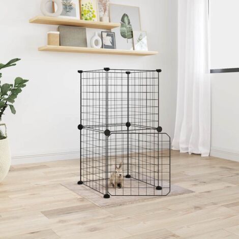 8-Panel Pet Cage with Door Black 35x35 cm Steel vidaXL