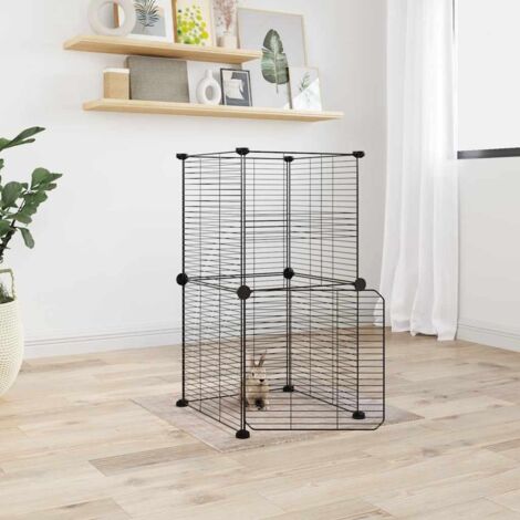 8-Panel Pet Cage with Door Black 35x35 cm Steel vidaXL