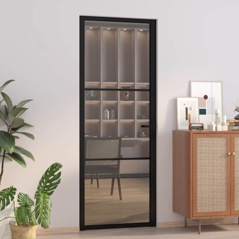 Interior Door 76x201.5 cm Black ESG Glass and Aluminium vidaXL