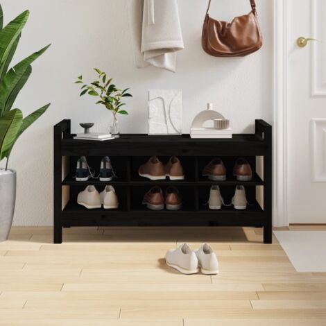 Hall Bench Black 110x40x60 cm Solid Wood Pine vidaXL (1/5)