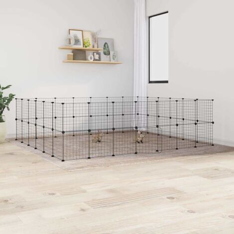 52-Panel Pet Cage with Door Black 35x35 cm Steel vidaXL