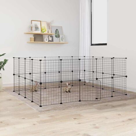 36-Panel Pet Cage with Door Black 35x35 cm Steel vidaXL