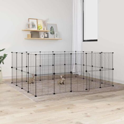 36-Panel Pet Cage with Door Black 35x35 cm Steel vidaXL