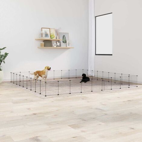 36-Panel Pet Cage with Door Black 35x35 cm Steel vidaXL