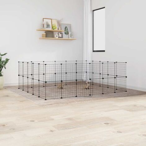 44-Panel Pet Cage with Door Black 35x35 cm Steel vidaXL