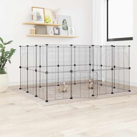 28-Panel Pet Cage with Door Black 35x35 cm Steel vidaXL