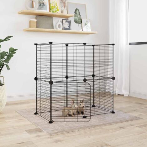 12-Panel Pet Cage with Door Black 35x35 cm Steel vidaXL