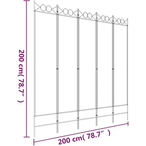 5-Panel Room Divider White 200x200 cm Fabric vidaXL