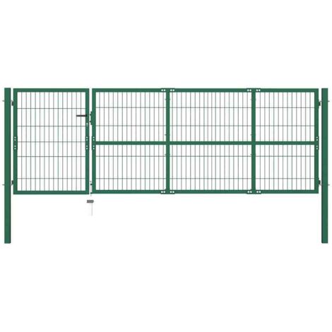 Garden Fence Gate with Posts 350x100 cm Steel Green vidaXL