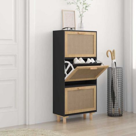 Shoe Cabinet Black 52x25x115 cm Engineered Wood&Natural Rattan vidaXL (1/5)