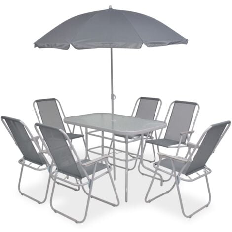 vidaXL Outdoor Dining Set Steel and Textilene Grey 8 Piece - Grey