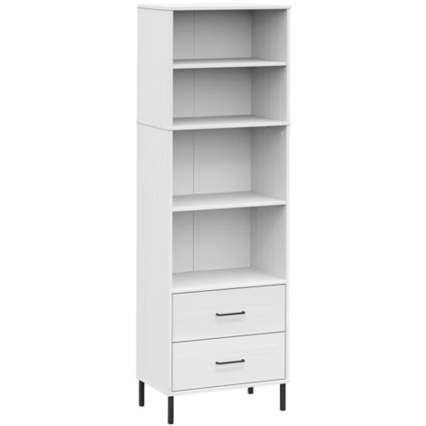 Bookcase with 2 Drawers White 60x35x180 cm Solid Wood OSLO vidaXL (1/5)