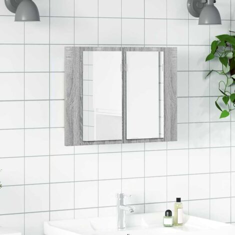 LED Mirror Cabinet Grey Sonoma 60x12x45 cm Engineered Wood vidaXL