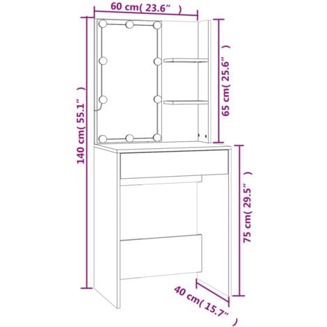Dressing Table with LED White 60x40x140 cm vidaXL