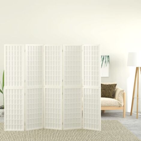 Folding 5-Panel Room Divider Japanese Style 200x170 cm White vidaXL