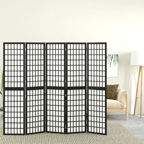 Folding 5-Panel Room Divider Japanese Style 200x170 cm Black vidaXL