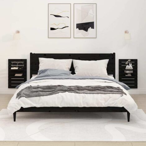 Wall-mounted Bedside Shelves 2 pcs Black Solid Wood Pine vidaXL (1/5)