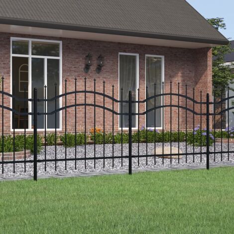 Garden Fence with Spear Top Black 239x100 cm Powder-coated Steel vidaXL