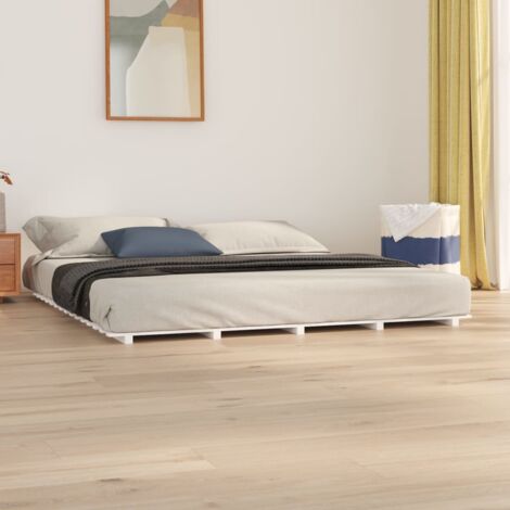 Bed Frame without Mattress White 200x200 cm Solid Wood Pine vidaXL (1/5)