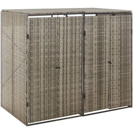 Double Wheelie Bin Shed Grey 140x80x117 cm Poly Rattan vidaXL